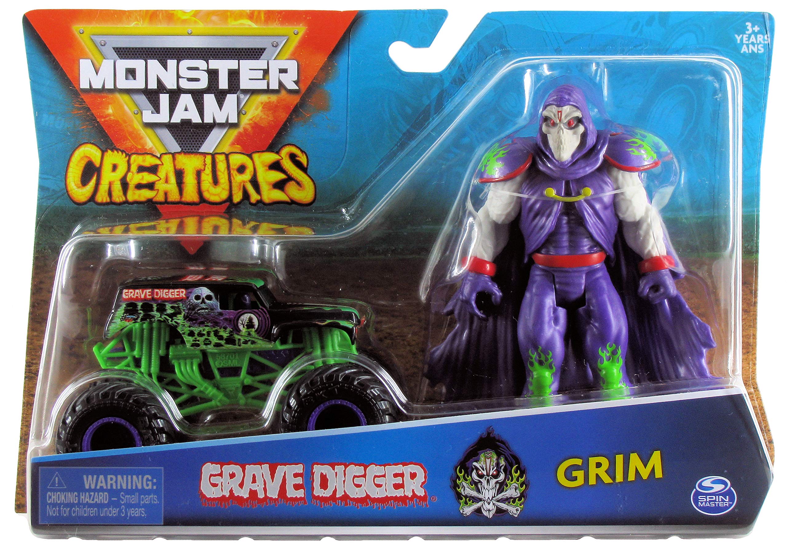 Monster Jam Creatures Grave Digger 1:64 Scale Monster Truck and 5